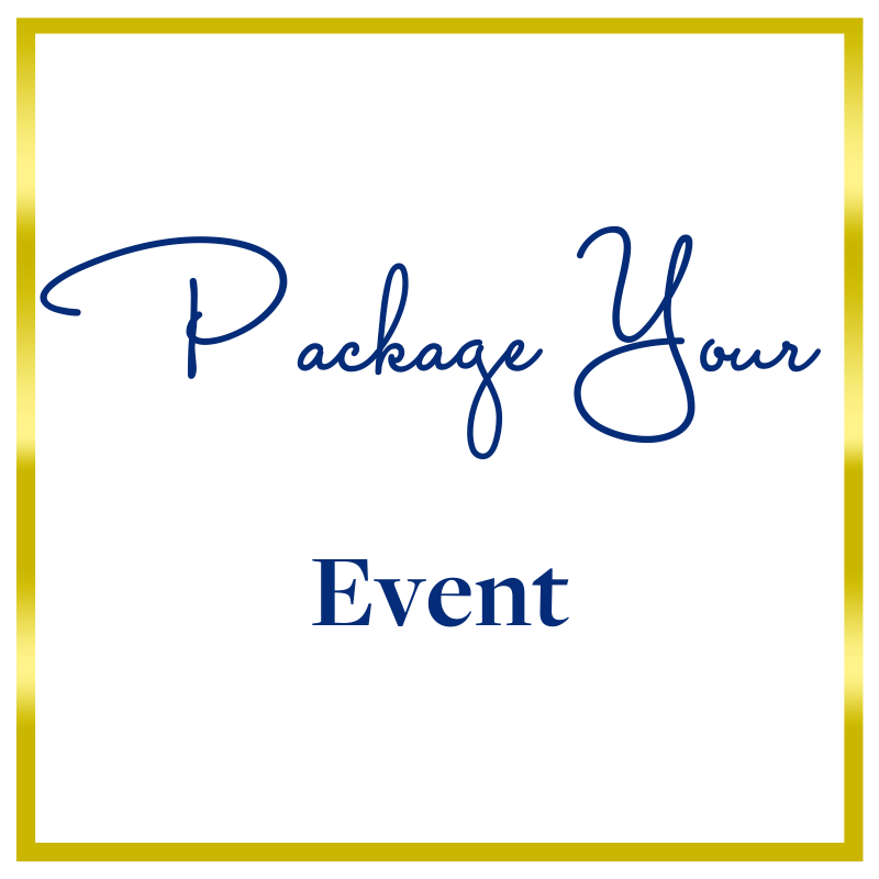 Gold metallic border and blue text that says package your event | this is a module of the Only Successful Events Course